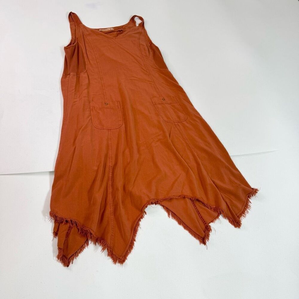 Wearables Tank Dress Womens Large Orange Sleeveless V-Neck Handkerchief Hem